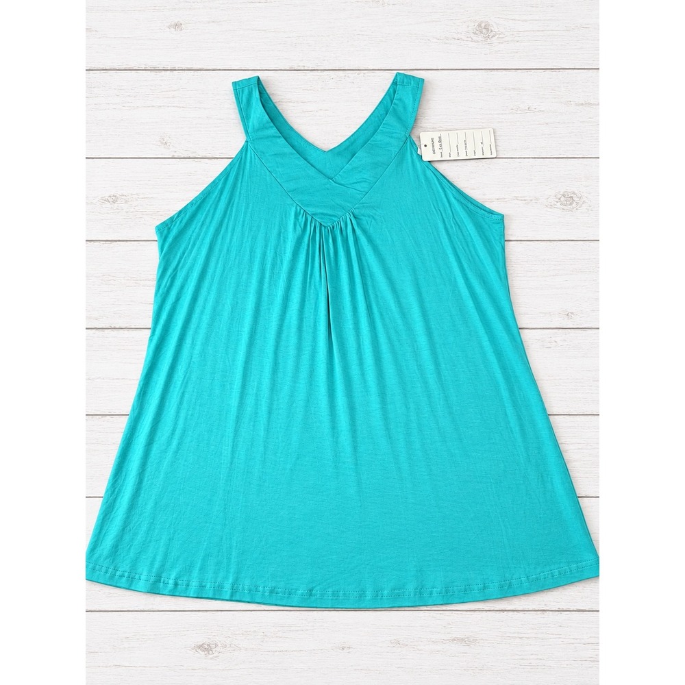 Leo Rosi Tank Top V-Neck Pleated Front Turquoise Teal Sleeveless Casual  XL NWT
